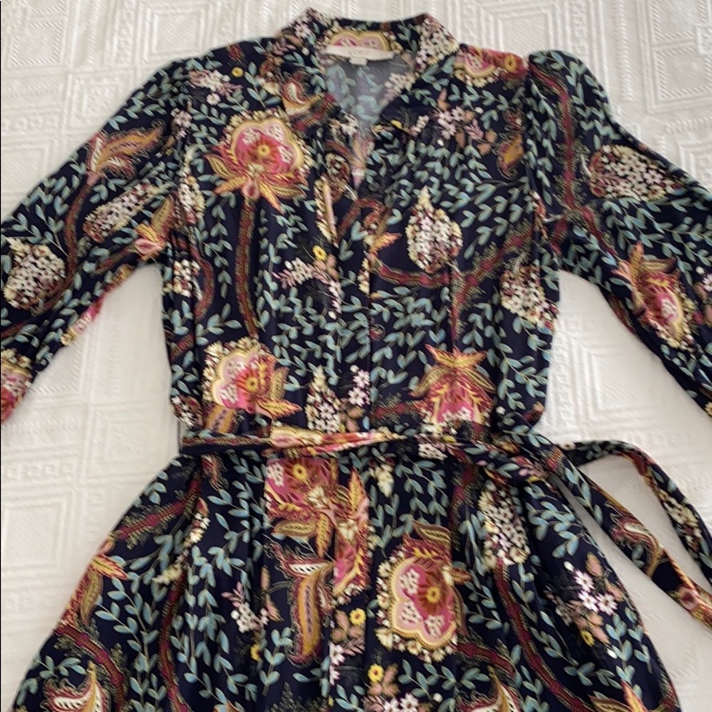 Loft Floral Tie Waist Midi Shirt Dress w/pockets